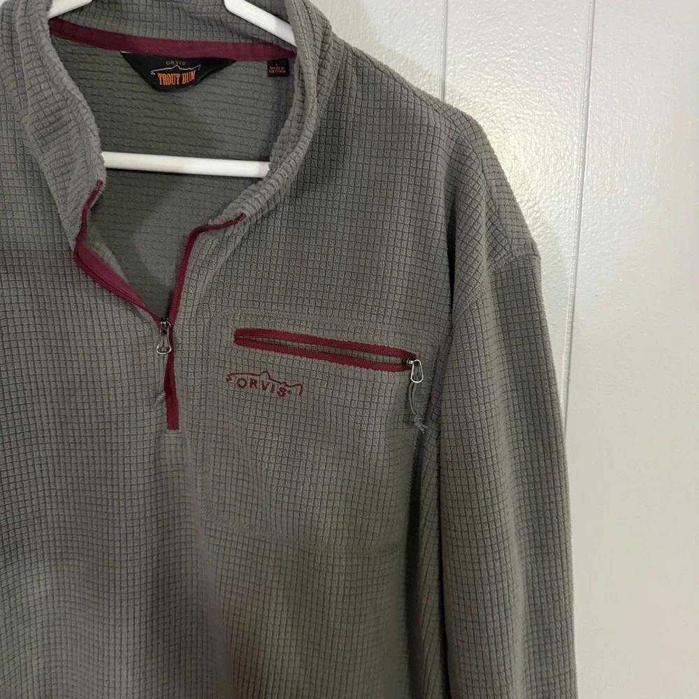 Orvis‎ Trout Bum Quarter Zip Fleece Mens Large Gray Waffle Grid Pullover